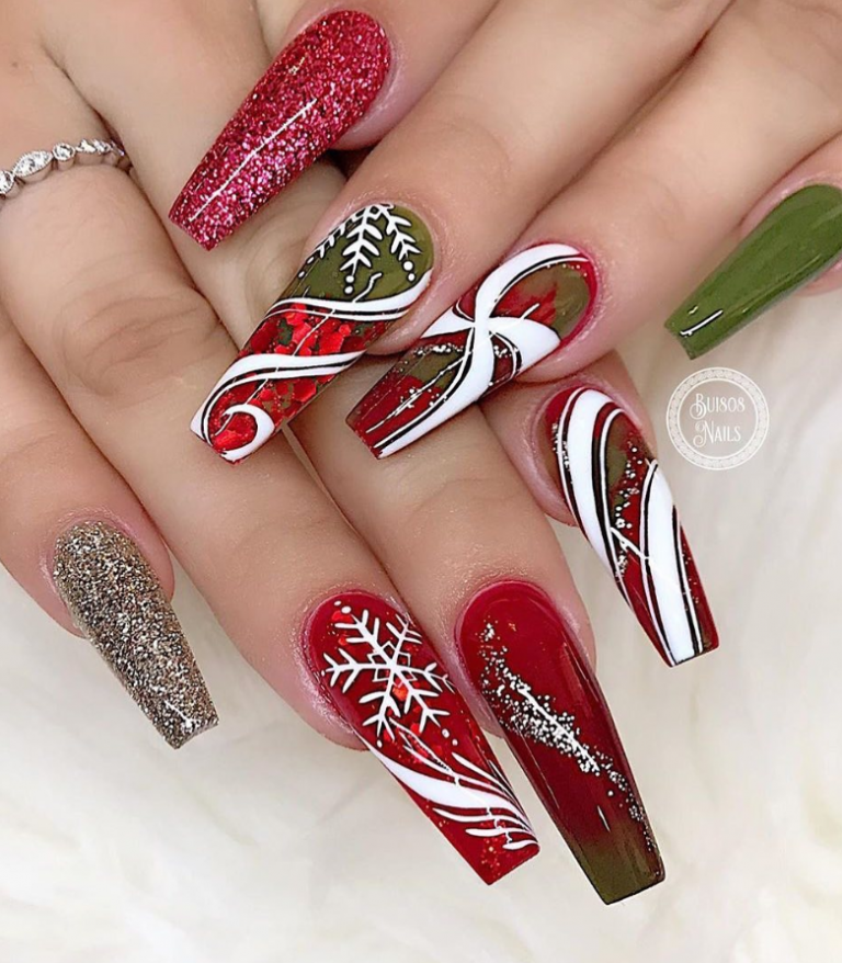 Fantastic Christmas Coffin Nails Design With Snowflakes Page Of