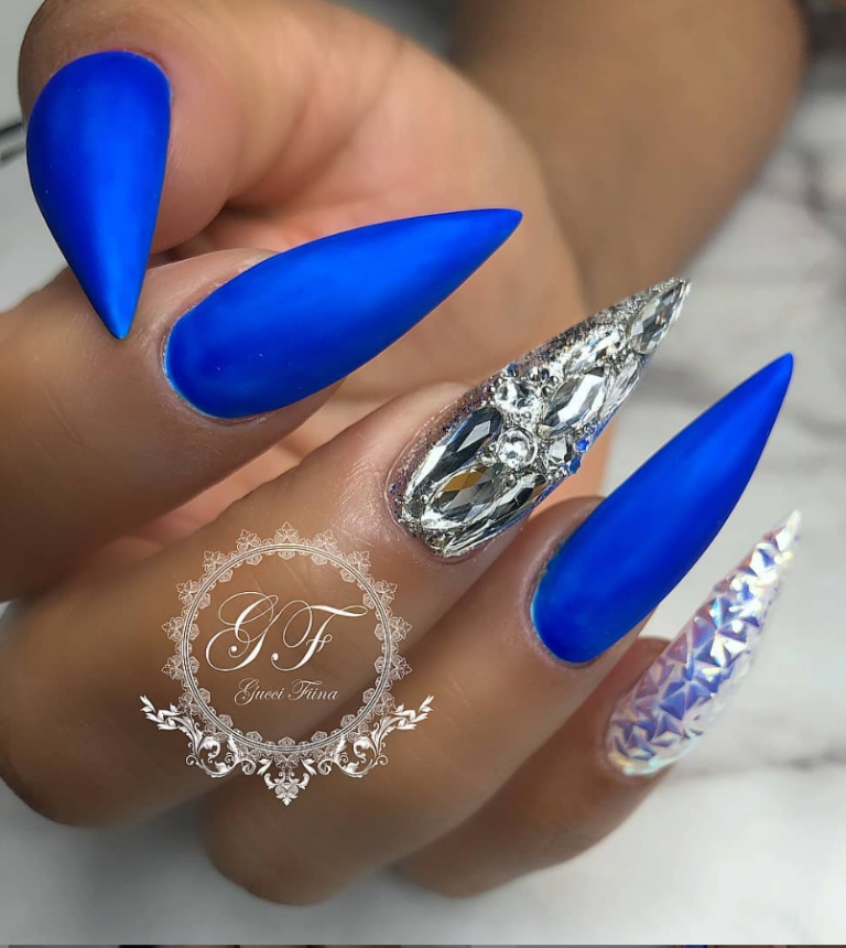 50 Fabulous Sparkly Giltter Acrylic Blue Nails Design On Coffin And