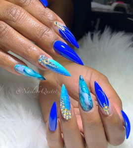 50 Fabulous Sparkly Giltter Acrylic Blue Nails Design On Coffin And ...