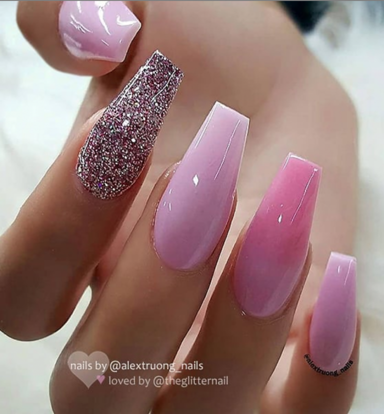 50 Pretty French Pink Ombre And Glitter On Long Acrylic Coffin Nails Design Page 24 Of 53 