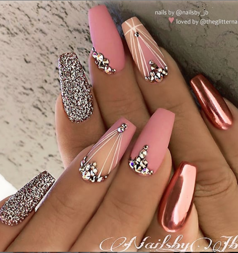 50 Pretty French Pink Ombre And Glitter On Long Acrylic Coffin Nails