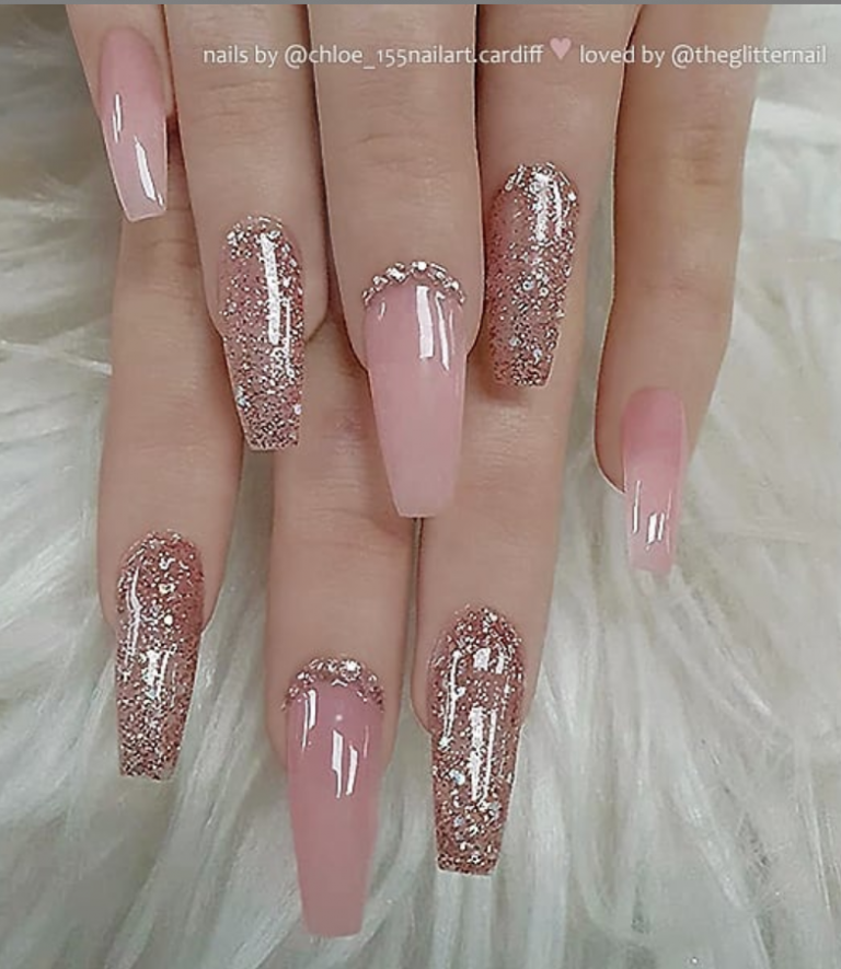 Pretty French Pink Ombre And Glitter On Long Acrylic Coffin Nails Design Page Of
