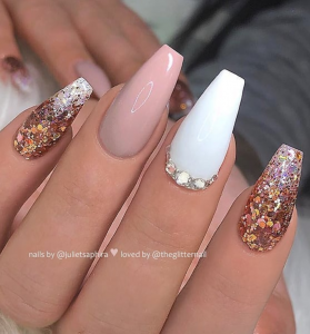 50 Pretty French Pink Ombre And Glitter On Long Acrylic Coffin Nails ...