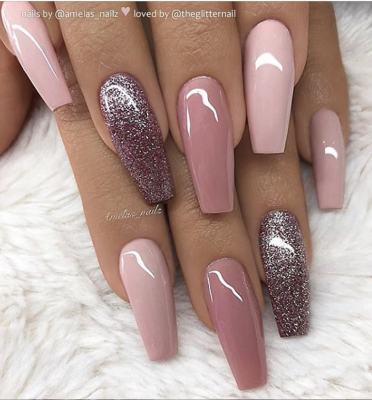 50 Pretty French Pink Ombre And Glitter On Long Acrylic Coffin Nails Design Page 46 Of 53 