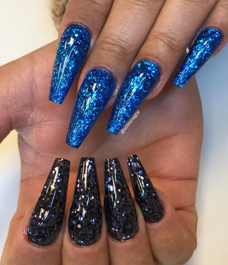 50 Fabulous Sparkly Giltter Blue Nails Design On Coffin And Stiletto Nails To Try Nows