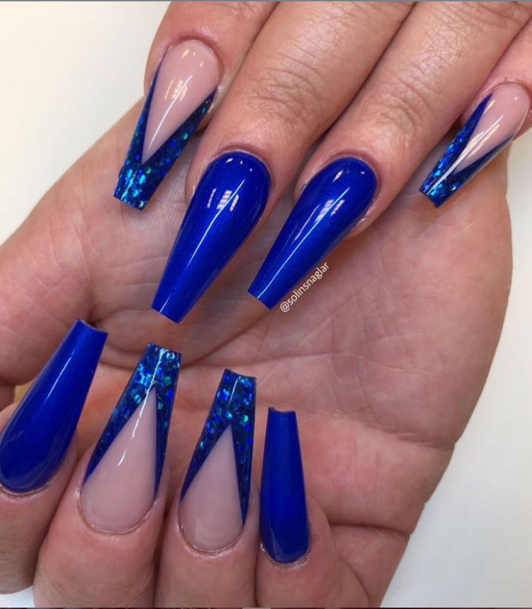 50 Fabulous Sparkly Giltter Acrylic Blue Nails Design On Coffin And Stiletto Nails To Try Now