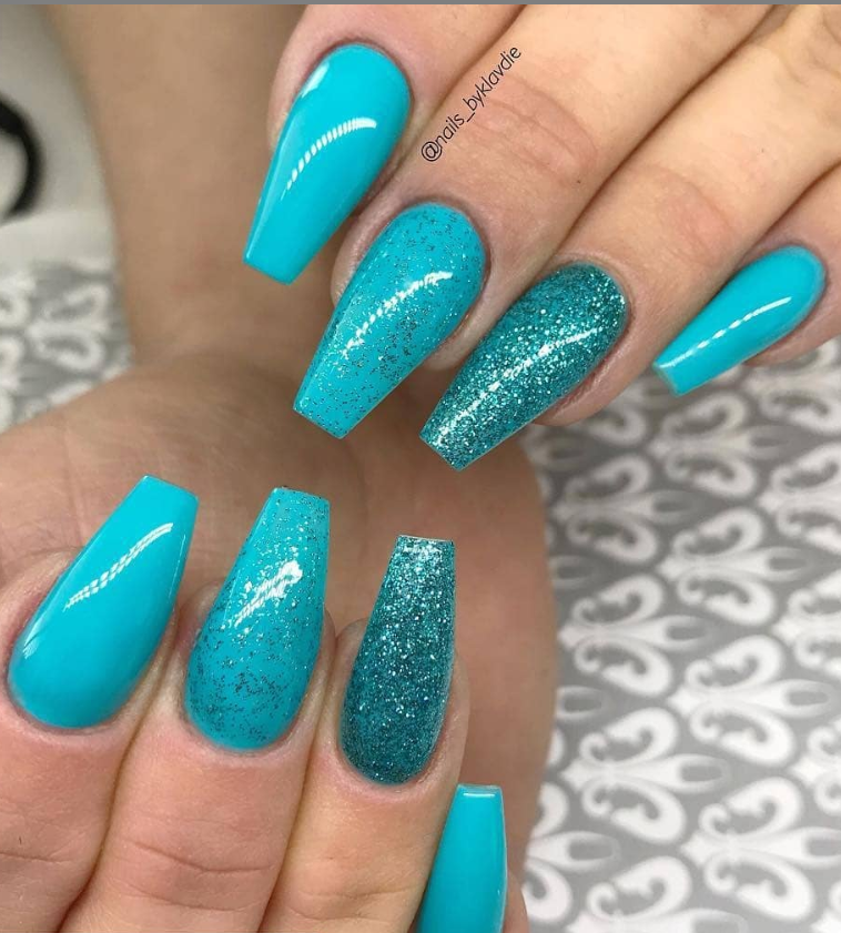 50 Fabulous Sparkly Giltter Blue Nails Design On Coffin And Stiletto Nails To Try Now