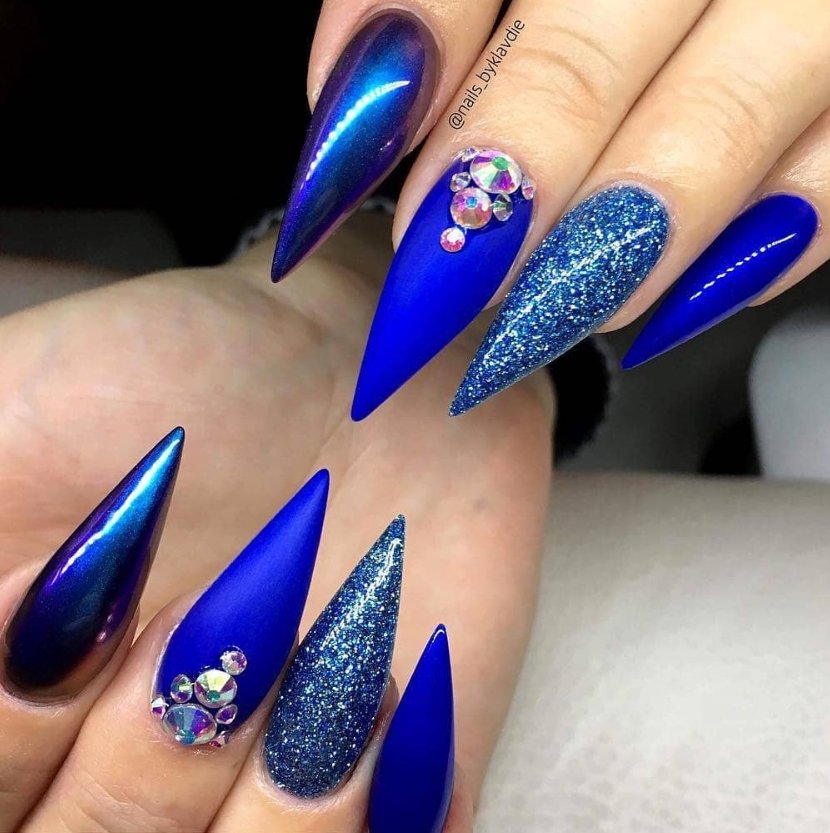 50 Fabulous Sparkly Giltter Blue Nails Design On Coffin And Stiletto Nails To Try Now
