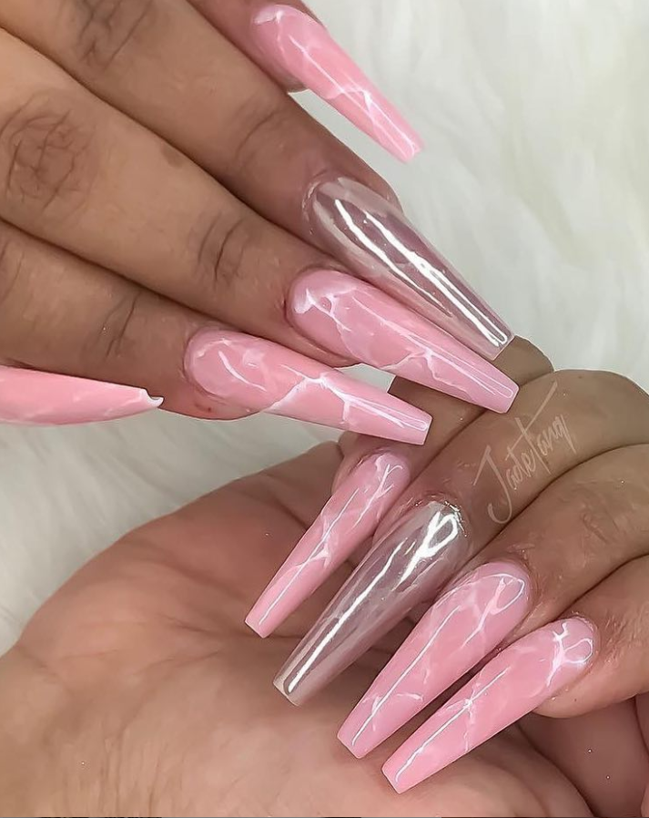 50 Gogerous Matte Water Marbel Nails Design On Coffin Nails & Stiletto Nails