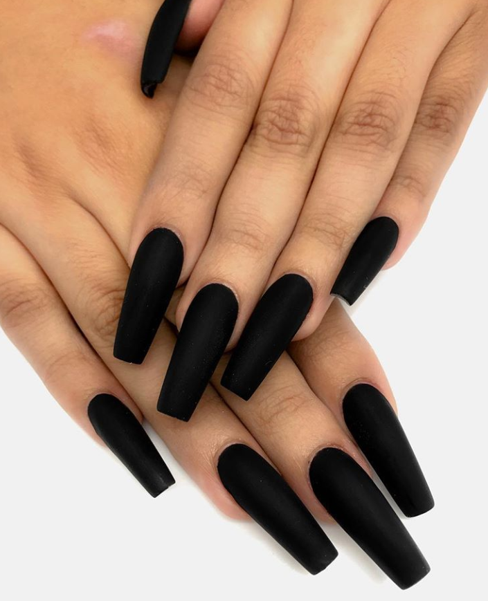 80+ Matte Black Coffin & Almond Nails Design Ideas To Try ...