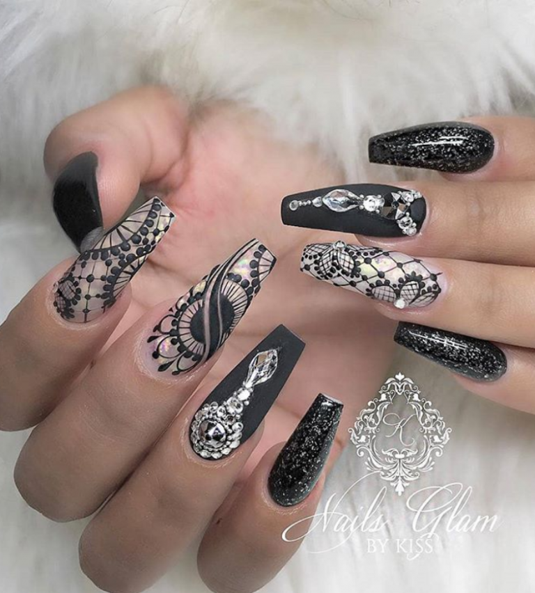 80+ Matte Black Coffin & Almond Nails Design Ideas To Try - Page 16 of ...