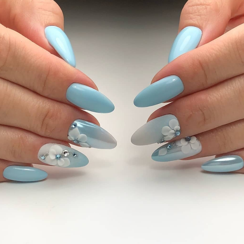 light blue acrylic nails short almond