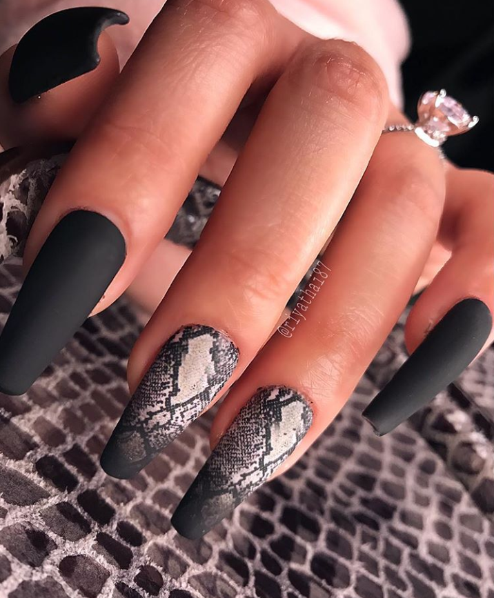 80+ Matte Black Coffin & Almond Nails Design Ideas To Try - Page 27 of ...