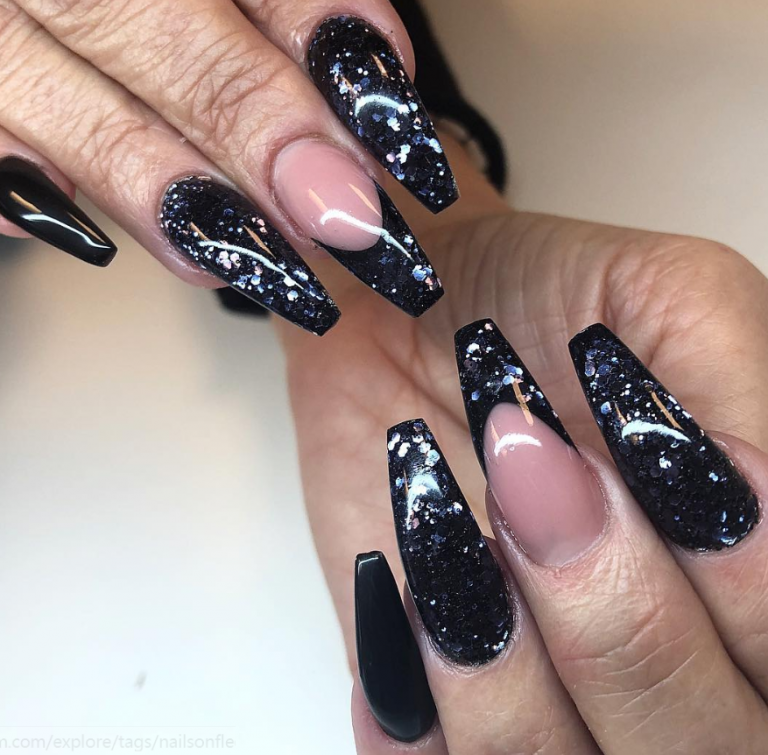 acrylic black and purple nails