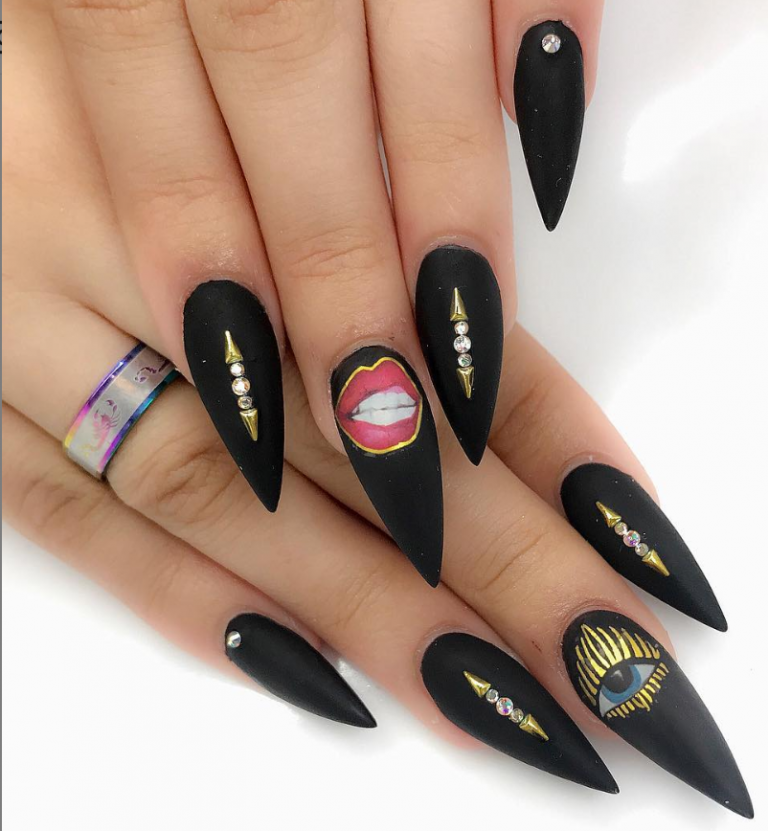 80+ Matte Black Coffin & Almond Nails Design Ideas To Try Page 3 of