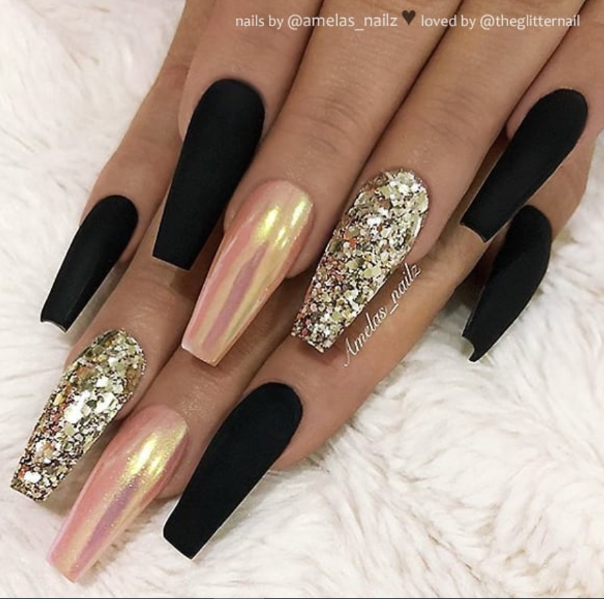 80+ Matte Black Coffin & Almond Nails Design Ideas To Try - Page 36 of ...