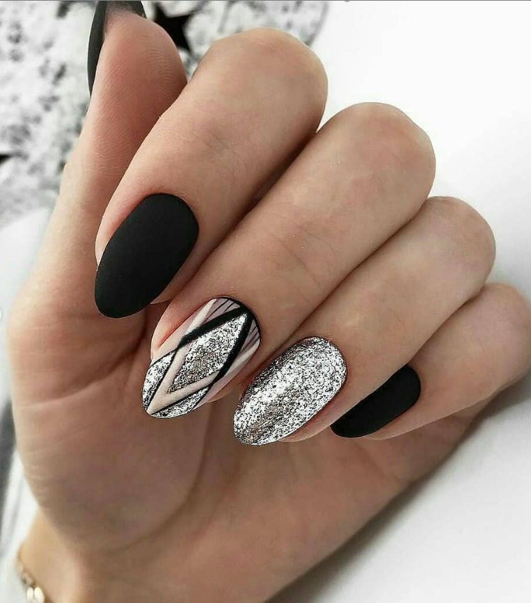 80+ Matte Black Coffin & Almond Nails Design Ideas To Try - Page 44 of ...