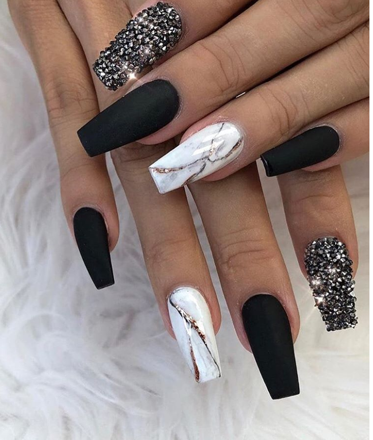 80+ Matte Black Coffin & Almond Nails Design Ideas To Try ...