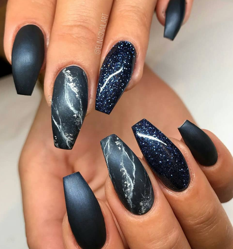 80+ Matte Black Coffin & Almond Nails Design Ideas To Try - Page 51 of ...