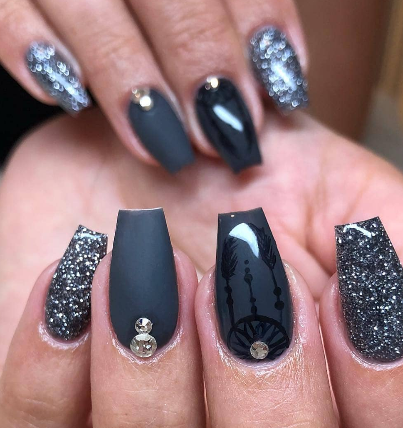 80+ Matte Black Coffin & Almond Nails Design Ideas To Try - Page 53 of ...
