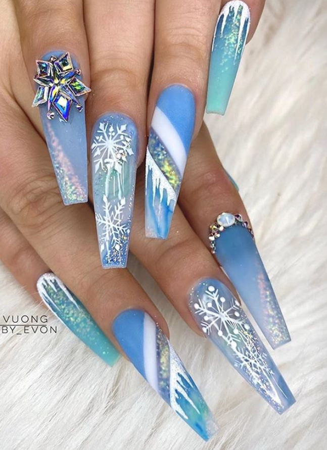51 Fantastic Christmas Coffin Nails Design With Snowflakes - Page 10 of ...
