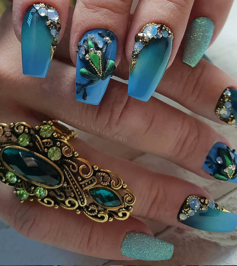20 Elegant Acrylic Blue Nails Design For Coffin and Stiletto Nails ...