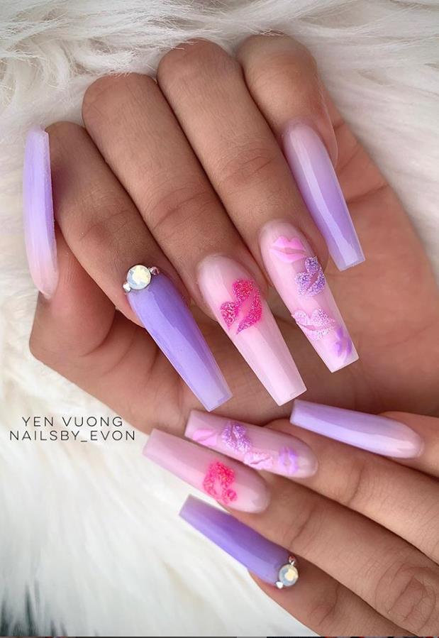 24 Hot Acrylic Pink Coffin Nails Design For Valentine's Nails - Fashionsum