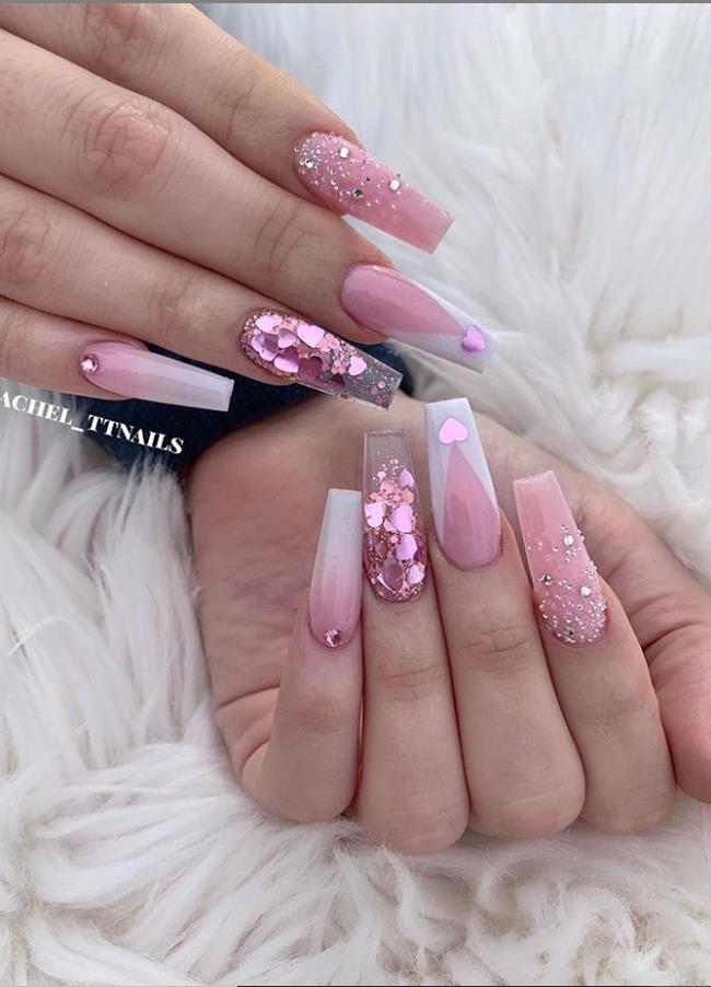 24 Hot Acrylic Pink Coffin Nails Design For Valentine's Nails - Latest