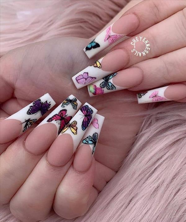 27 Beautiful Butterfly Nails For Spring Acrylic Coffin Nails Design ...