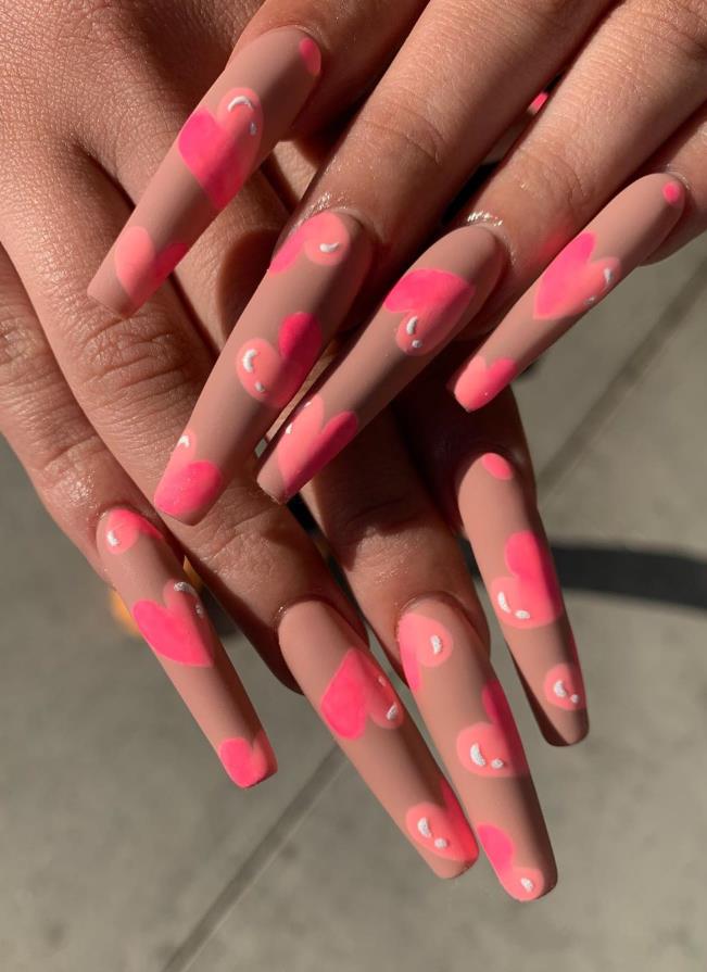 24 Hot Acrylic Pink Coffin Nails Design For Valentine's Nails - Latest