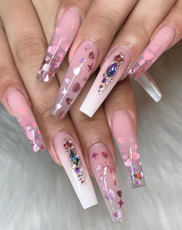 24 Hot Acrylic Pink Coffin Nails Design For Valentine's Nails - Latest ...