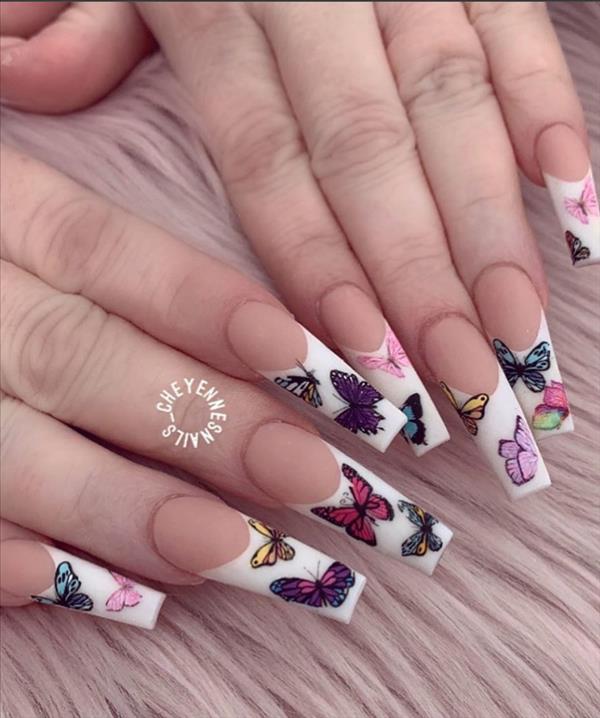 27 Beautiful Butterfly Nails For Spring Acrylic Coffin Nails Design ...