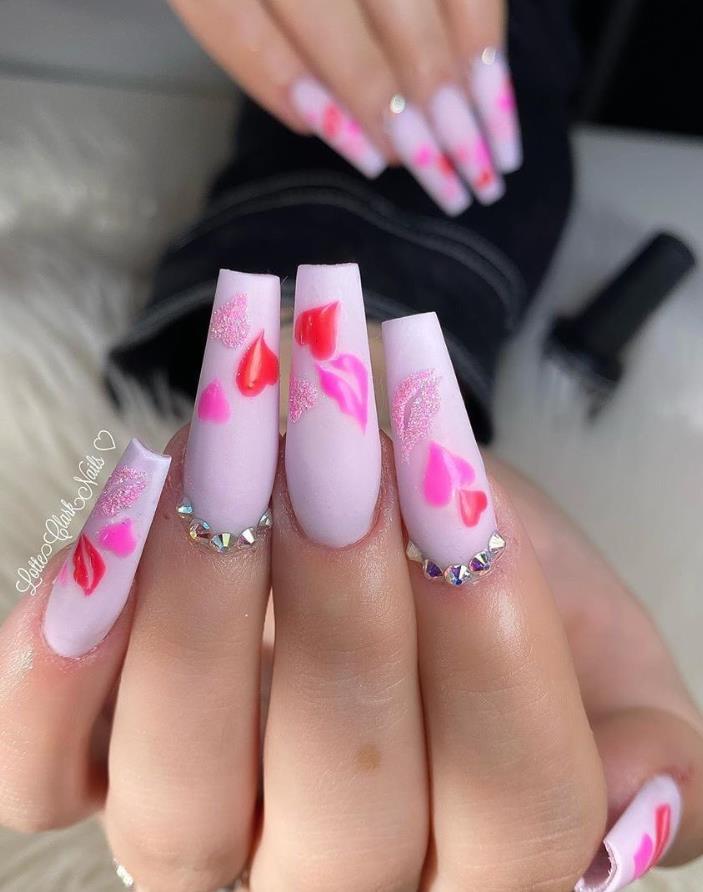 24 Hot Acrylic Pink Coffin Nails Design For Valentine's ...