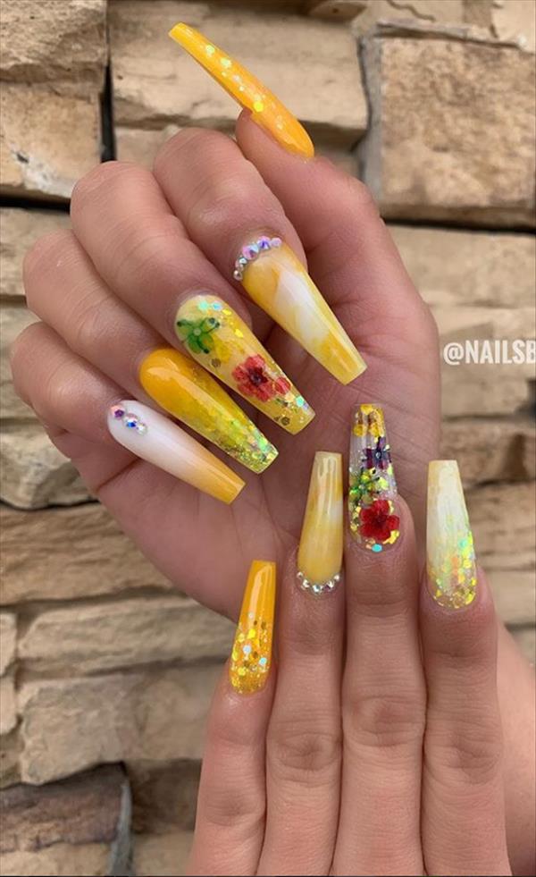 57 Chic Acrylic Yellow Nails Art For Spring Nails Design - Fashionsum