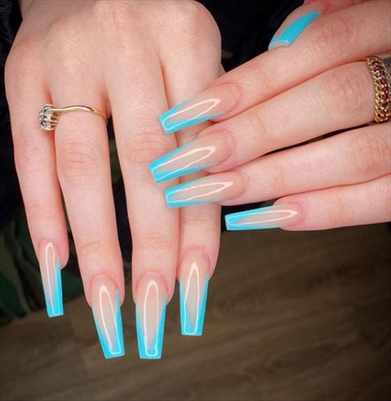 coffin sky blue light blue nail designs