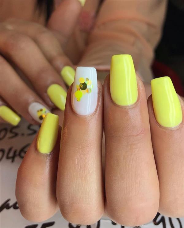 57 Chic Acrylic Yellow Nails Art For Spring Nails Design - Fashionsum