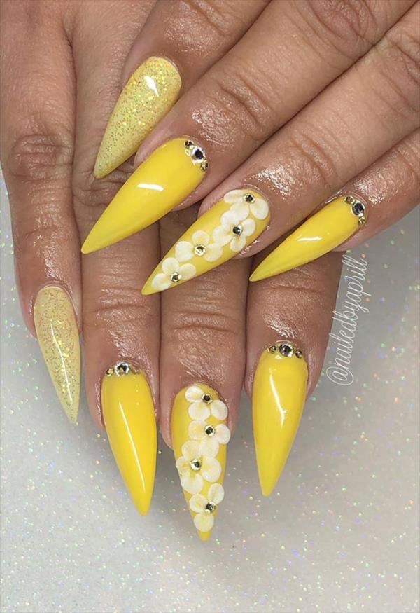 57 Chic Acrylic Yellow Nails Art For Spring Nails Design - Fashionsum