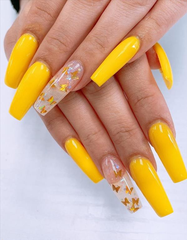 57 Chic Acrylic Yellow Nails Art For Spring Nails Design - Fashionsum