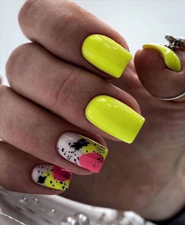 Nails fashion | Bright yellow nails color ideas for short summer nails ...