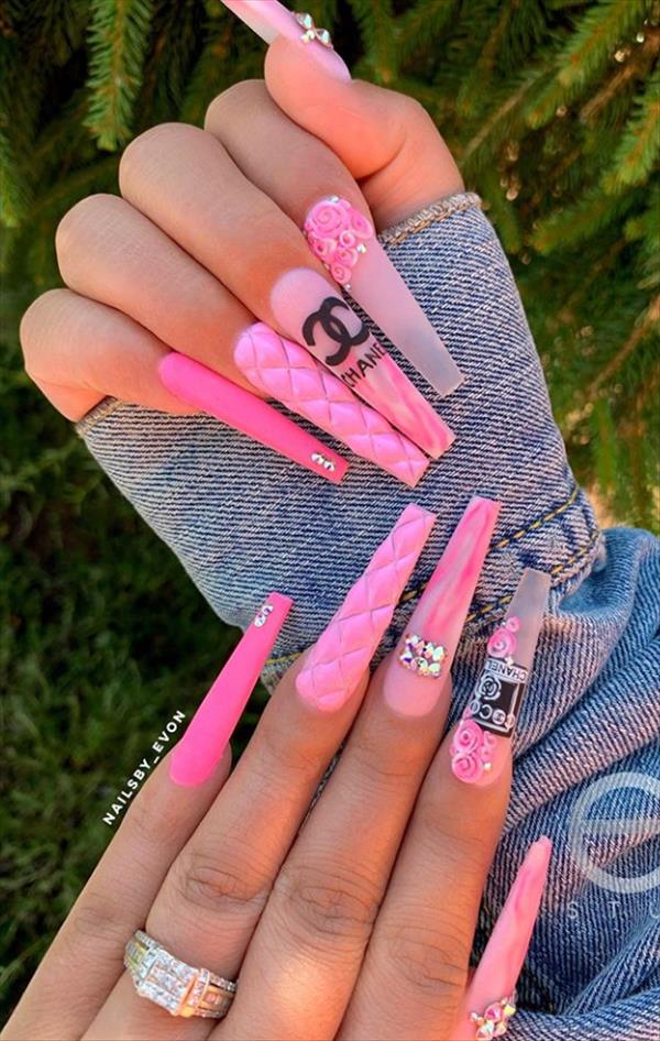 Pink nails | Lovely pink coffin nails full of girlish heart, learn ...