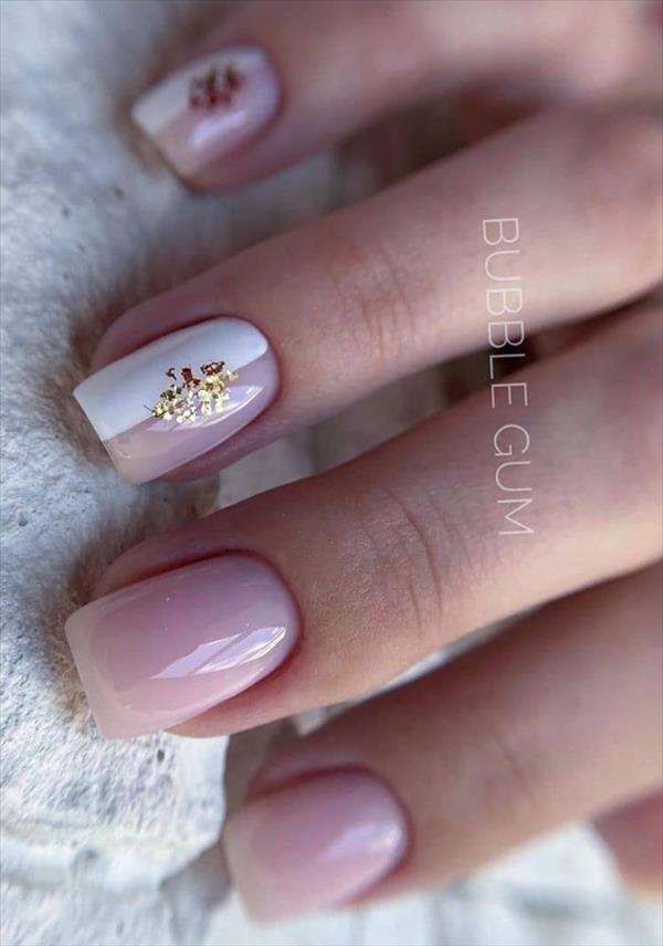 Beautiful natural short square nails easy to bright your summer days ...