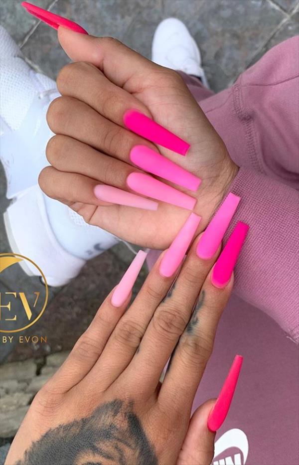 Pink nails | Lovely pink coffin nails full of girlish heart, learn ...