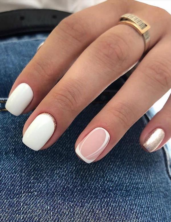 Beautiful natural short square nails easy to bright your summer days ...