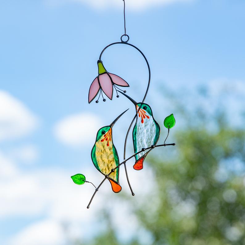 Best Mother's Day gift 2021- Stained glass humming bird suncatcher 