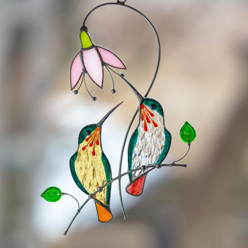 Best Mother's Day gift 2021- Stained glass humming bird suncatcher 