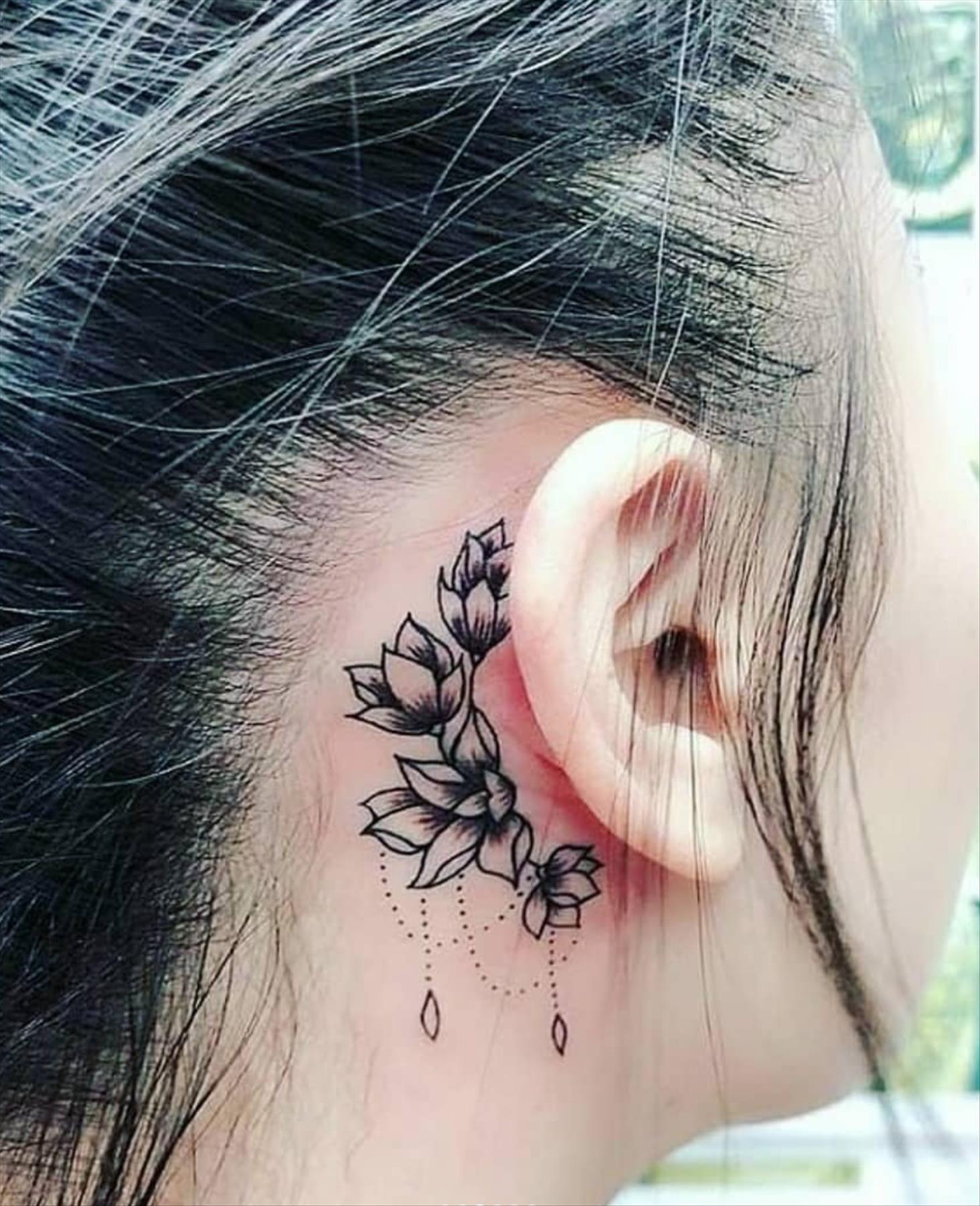 Cool behind the ear tattoos design for girls