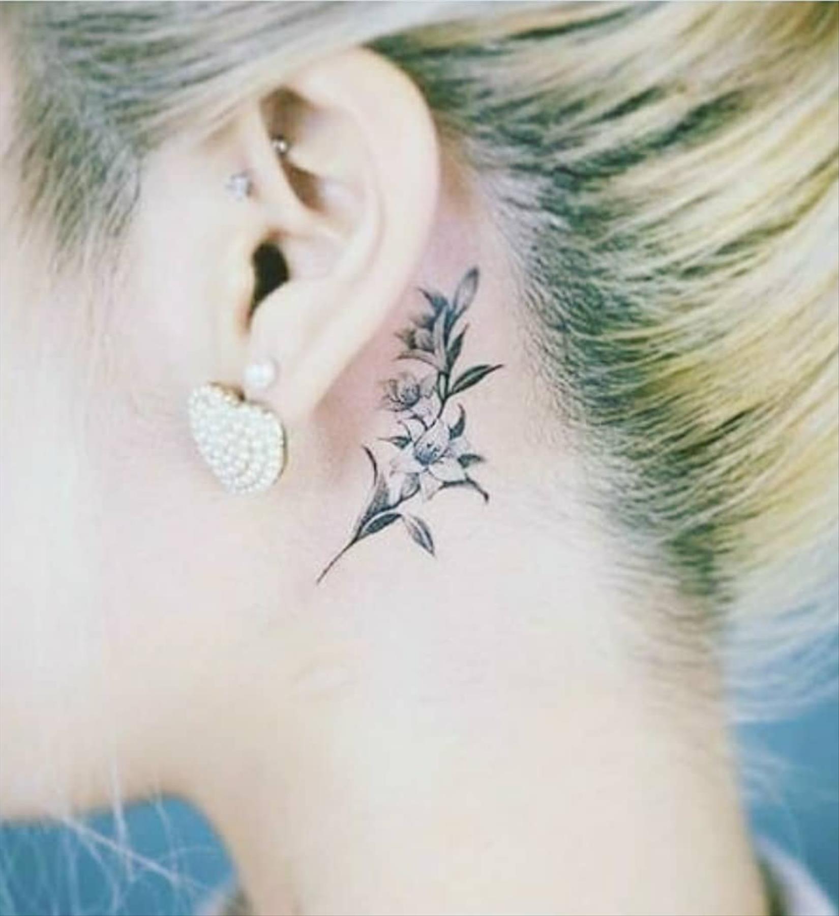 Cool behind the ear tattoos design for girls