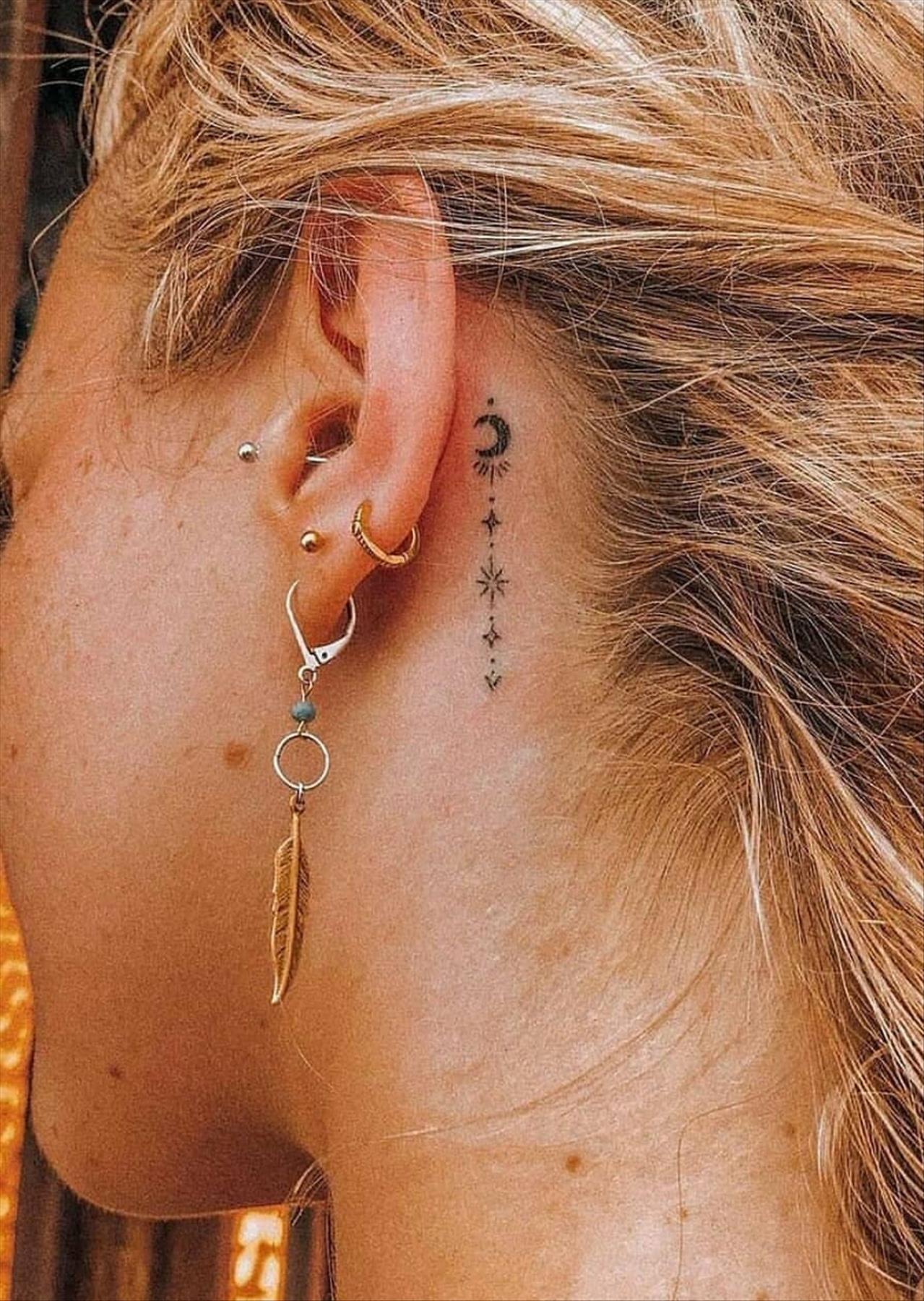 Cool behind the ear tattoos design for girls