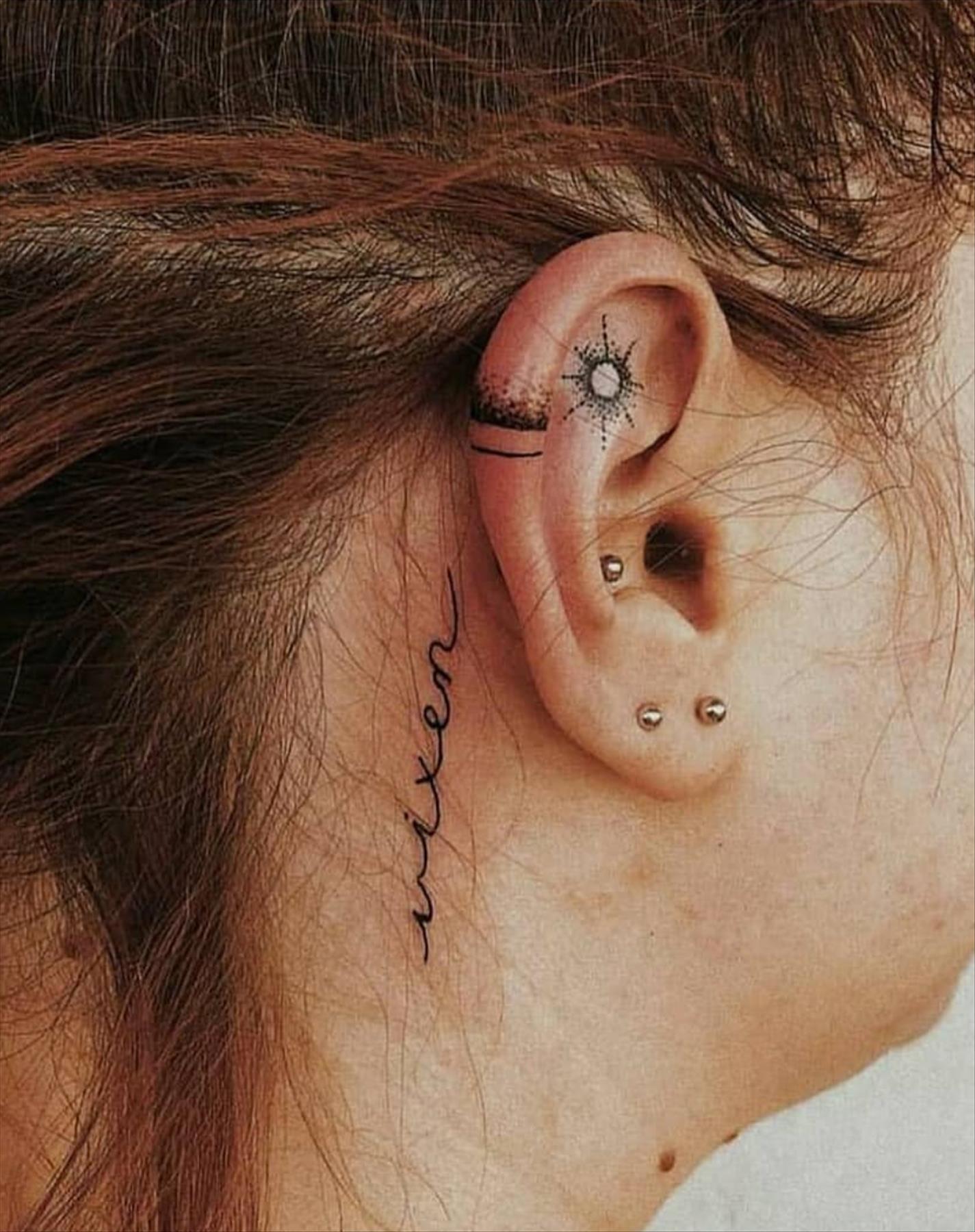 Cool behind the ear tattoos design for girls