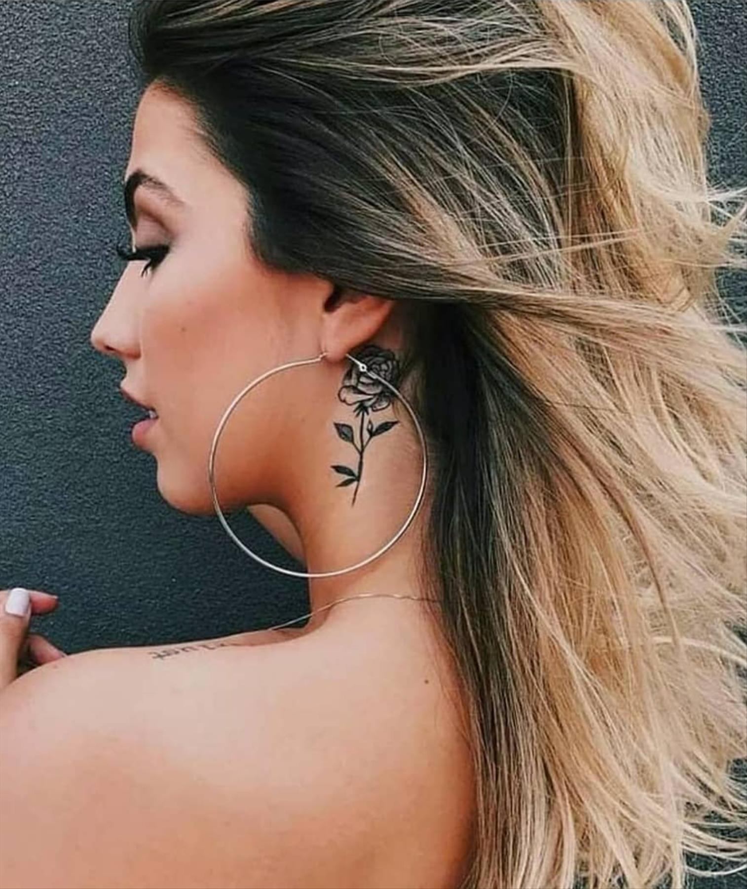 Cool behind the ear tattoos design for girls